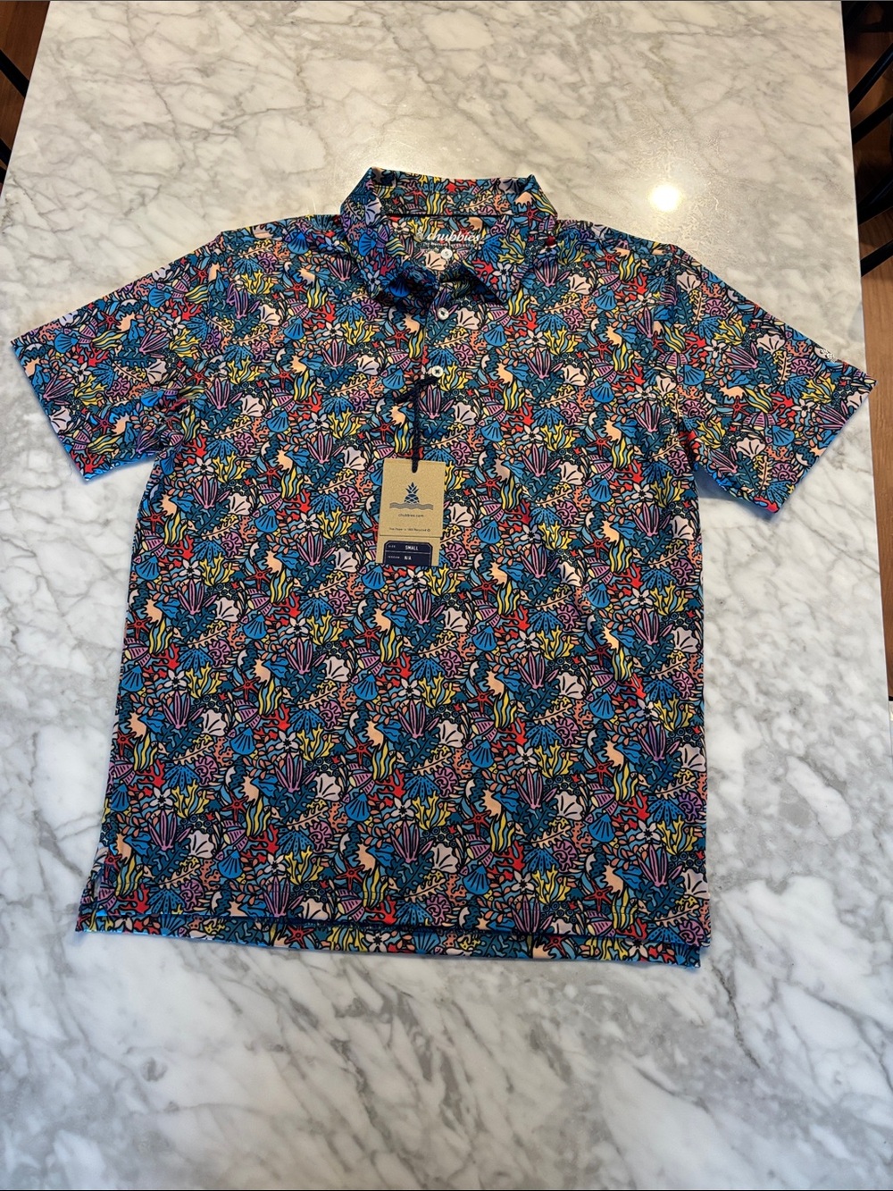 chubbies Men's Short Sleeve Floral Polo - Blue Multi, size small